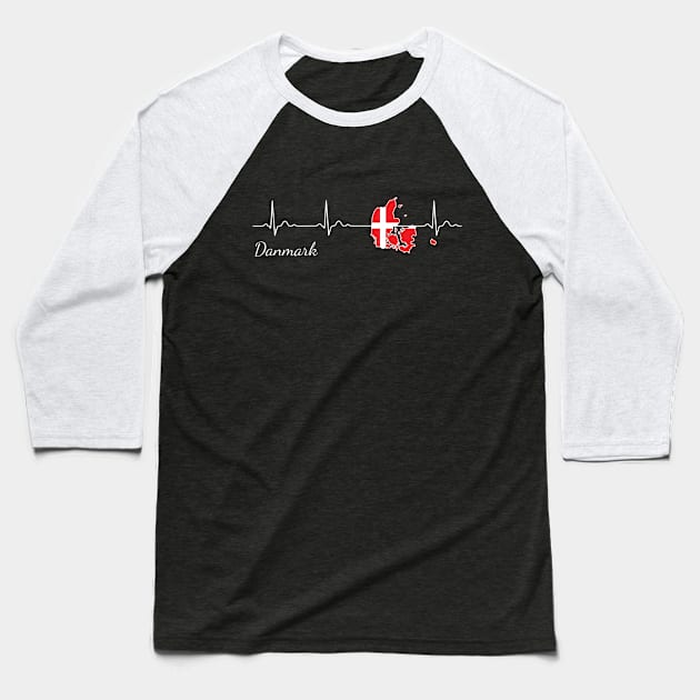 Denmark Danmark heartbeat flag Baseball T-Shirt by JeZeDe